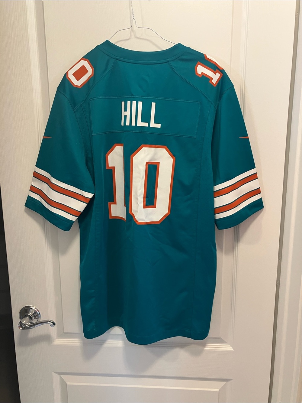 NFL Teal #10 Dolphins Jersey with White and Orange Accents
